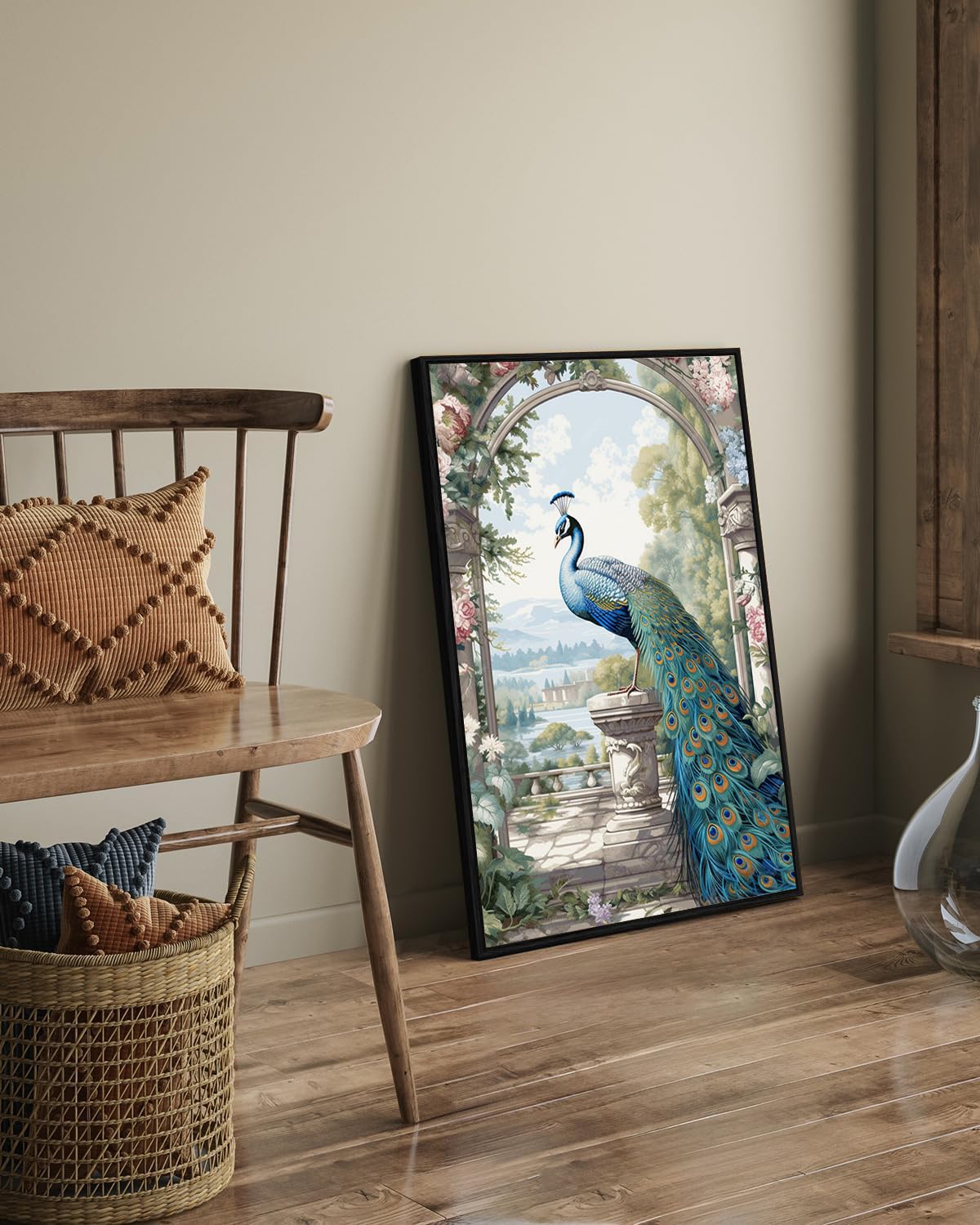 Eurotex Peacock Painting in Portrait for Wall Décor Large Vertical